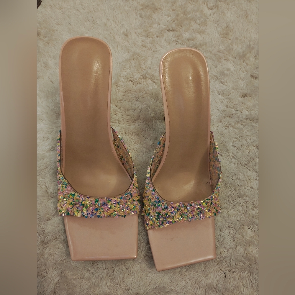 Elegant Pink & Gold Glitter Square Toe Heels